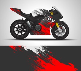 Racing motorcycle wrap decal and vinyl sticker design. Concept graphic abstract background for wrapping vehicles, motorsports, Sportbikes, motocross, supermoto and livery. Vector illustration. © RacingWrap