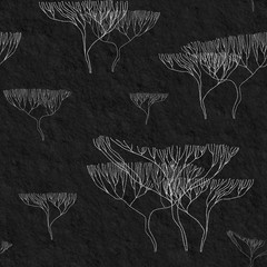 Seamless graphic texture of the paper. Texture with hand drawn trees.  Japanese minimalist design. Vintage print. Packaging, clothing, Wallpaper, greeting cards, wedding invitation template.  - 311427137