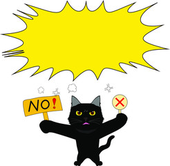 speech balloon with black cat protesting 
