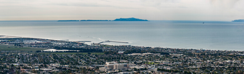 Fototapeta na wymiar Overlooking view of the City of Ventura with a clear vista all the way out to Anacapa Island.