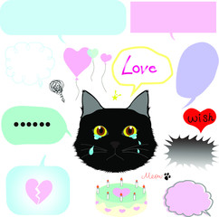 black cat with speech balloons in vectors