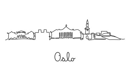 One line style Oslo city skyline. Simple modern minimaistic style vector.