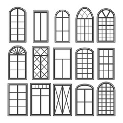 Window frames. Black silhouette. Retro design..Architecture design outdoor or exterior view, building and home theme