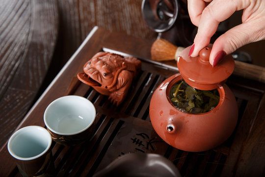 Chinese tea ceremony is performed by tea master