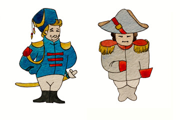Watercolor characters dragoon and french general