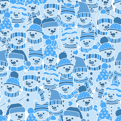 Seamless pattern with lots of blue snowmen