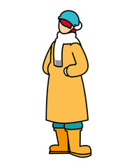 woman standing with winter clothes on white background