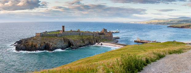 Peel Castle and Entrance to Harbour Peel Isle of Man