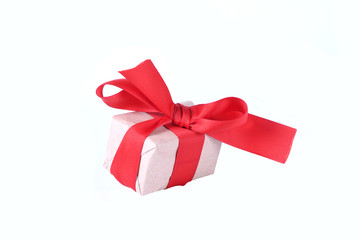 New Year's or Valentine's Day gifts boxes tied with red ribbon isolated on a white background