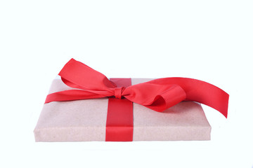 New Year's or Valentine's Day gifts boxes tied with red ribbon isolated on a white background