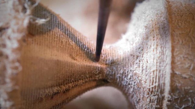 Woodworking and furniture production. technological process. Milling a wooden detail. Processing of wooden on CNC coordinate milling woodworking machines. modern CNC woodworking machine. close-up