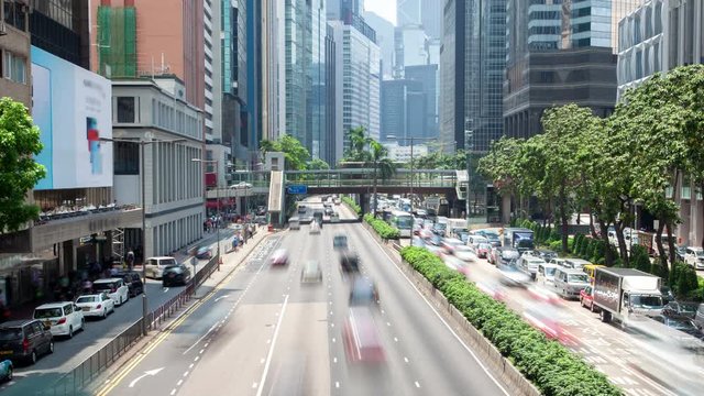 Hong Kong Heavy Street Traffic Timelapse Pan Up