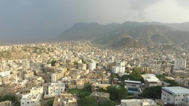 A view for the center of the Taiz City in Yemen .It also shows the historical castle " Alqahera ".
