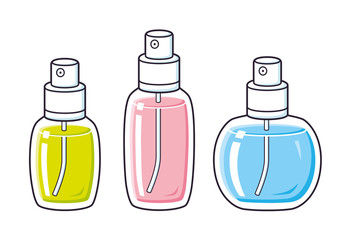 Perfume fragrance spray bottles set isolated