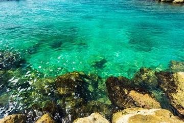 Fototapeta premium Beautiful view of coast line of Atlantic ocean on Curacao island. Gorgeous nature landscape backgrounds. Caribbean.