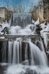 waterfall in winter with icicles