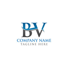 BV Letter Logo With Water Wave Business Typography Vector Template. Creative Abstract Letter BV Logo Design.