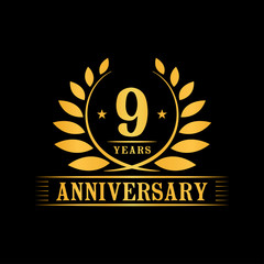 9 years logo design template. Anniversary vector and illustration template.
