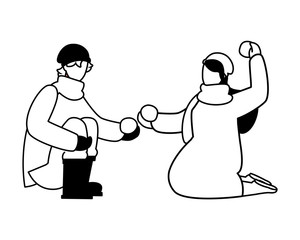 couple of people with winter clothes on white background
