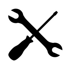 Black Maintenance symbol - wrench and screwdriver icon isolated on white background. Service tool symbol.