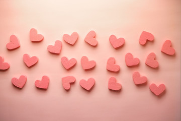 Fototapeta premium A lot of pink hearts. Valentine's day background. 