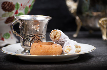 Festive Christmas doughnuts in a Christmas vase