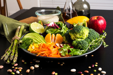 healthy food made from fresh vegetables and fruits