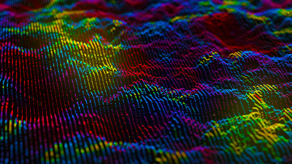 Obraz premium Cybernetic futuristic background. Big data visualization. Abstract perspective illustration. 3D rendering.