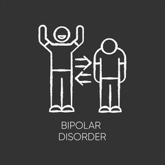 Bipolar disorder chalk icon. Manic and depressive episodes. Split personality. Mood change. Sad and happy. Emotional swing. Mental health issues. Isolated vector chalkboard illustration