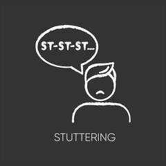 Stuttering chalk icon. Speech problem. Repetition in talking. Sound and syllable prolongation. Oral communication issue. Anxiety and stress. Mental disorder. Isolated vector chalkboard illustration