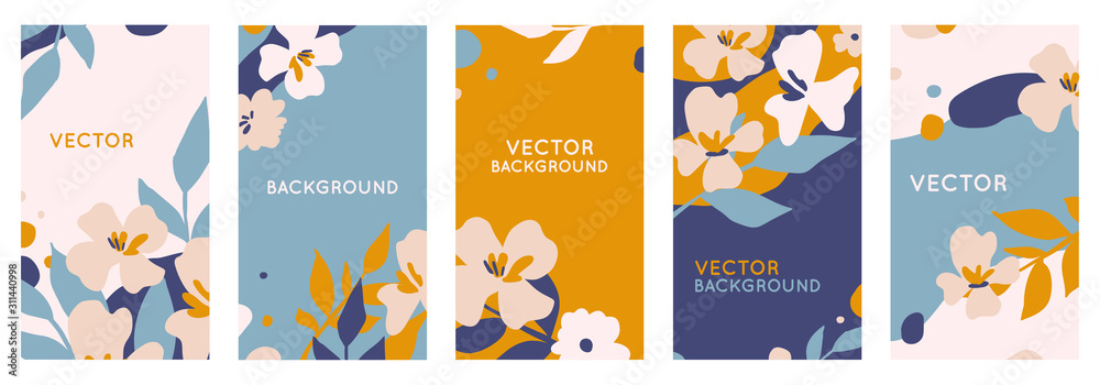 Poster Vector set of abstract creative backgrounds in minimal trendy style with copy space for text - design templates for social media stories