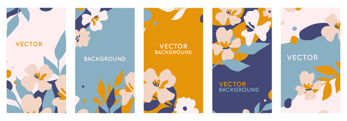Vector set of abstract creative backgrounds in minimal trendy style with copy space for text - design templates for social media stories - obrazy, fototapety, plakaty