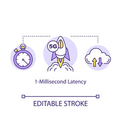 1-Millisecond latency concept icon. 5G technologies idea thin line illustration. Mobile internet speed. Online connection. Wireless technology. Vector isolated outline drawing. Editable stroke