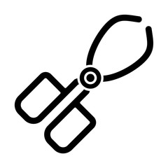 Crucible tongs glyph icon. Surgeon, doctor equipment. Stainless steel lab instrument. Beaker pliers. Forceps clamp. Organic chemistry. Silhouette symbol. Negative space. Vector isolated illustration