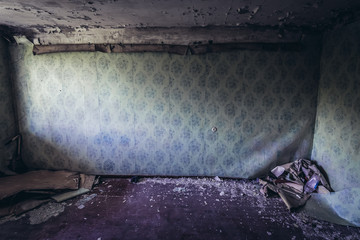 Wall in abandoned apartment in Skrunda 1 Soviet military ghost town and former radar station...