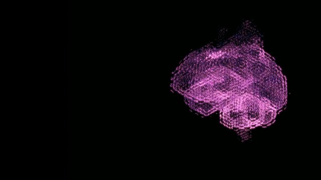 Dynamic cybernetic brain symbol hologram with glitch effect, floating in space.