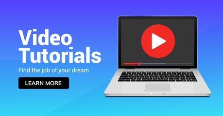 Video tutorial online player icon. Media player for webinar training education tutorial design concept - obrazy, fototapety, plakaty
