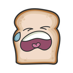 Crying slice of bread cartoon illustration