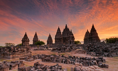sunset at Prambanan Temple 