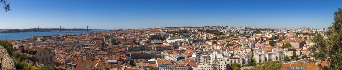 Aerial panoramic view over Lisbon from Castelo de Sao Jorge in summer