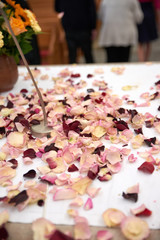 Roses leaves on ground after wedding