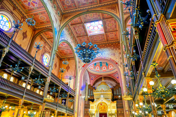 Budapest, Hungary - May 26, 2019 - The Interior of the Dohany Street Synagogue, built in 1859,...