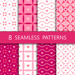 Set of pink heart seamless pattern, vector illustration