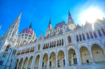 Fototapeta premium The exterior of the Hungarian Parliament Building in Budapest, Hungary..