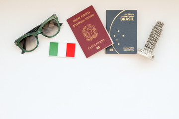 italian and brazilian passport - dual citizenship and travel concept