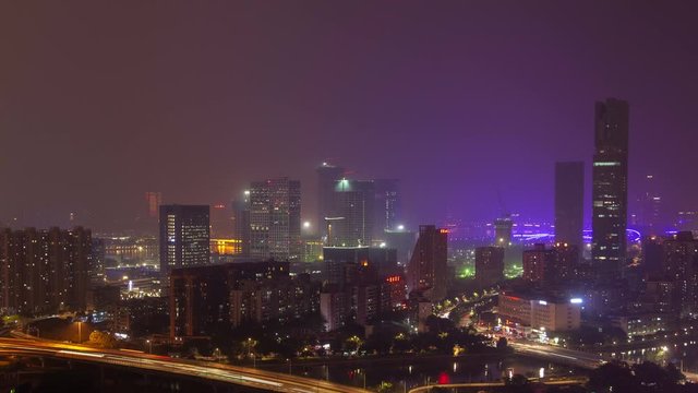 Guangzhou business city aerial cityscape China timelapse pan up