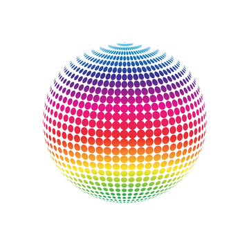 Disco Ball Isolated On White Background.  Rainbow Disco Ball Vector