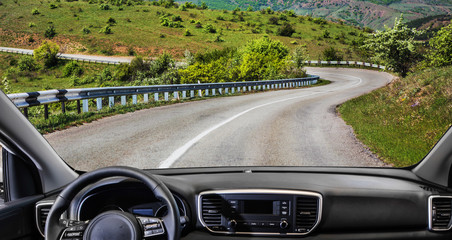 car going on the mountain road