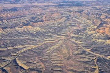 Colorado Rocky Mountains Aerial panoramic views from airplane of abstract Landscapes, peaks,...