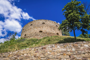 Ruins of castle on the edge of Gniezny canyon in Terebovlia town, Ukraine